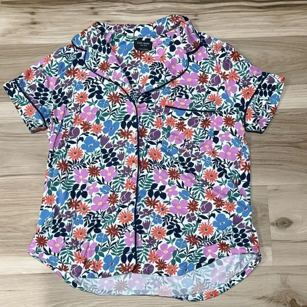 Kate Spade Black Label Floral Button Up Pajama Top Women’s Small